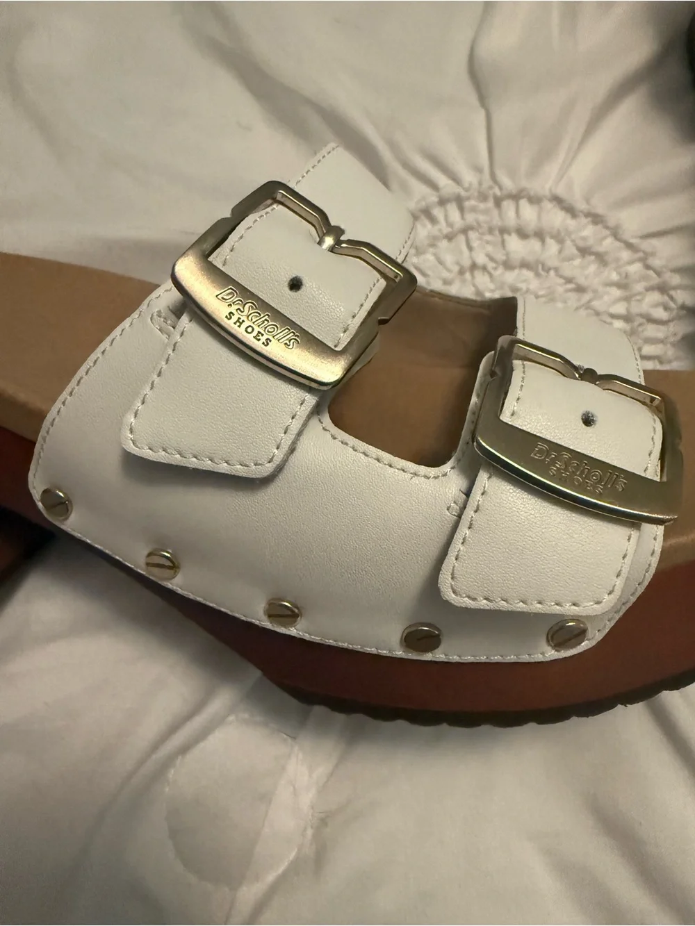 Dr. Scholl's White Double Strap Platform Slide Sandals